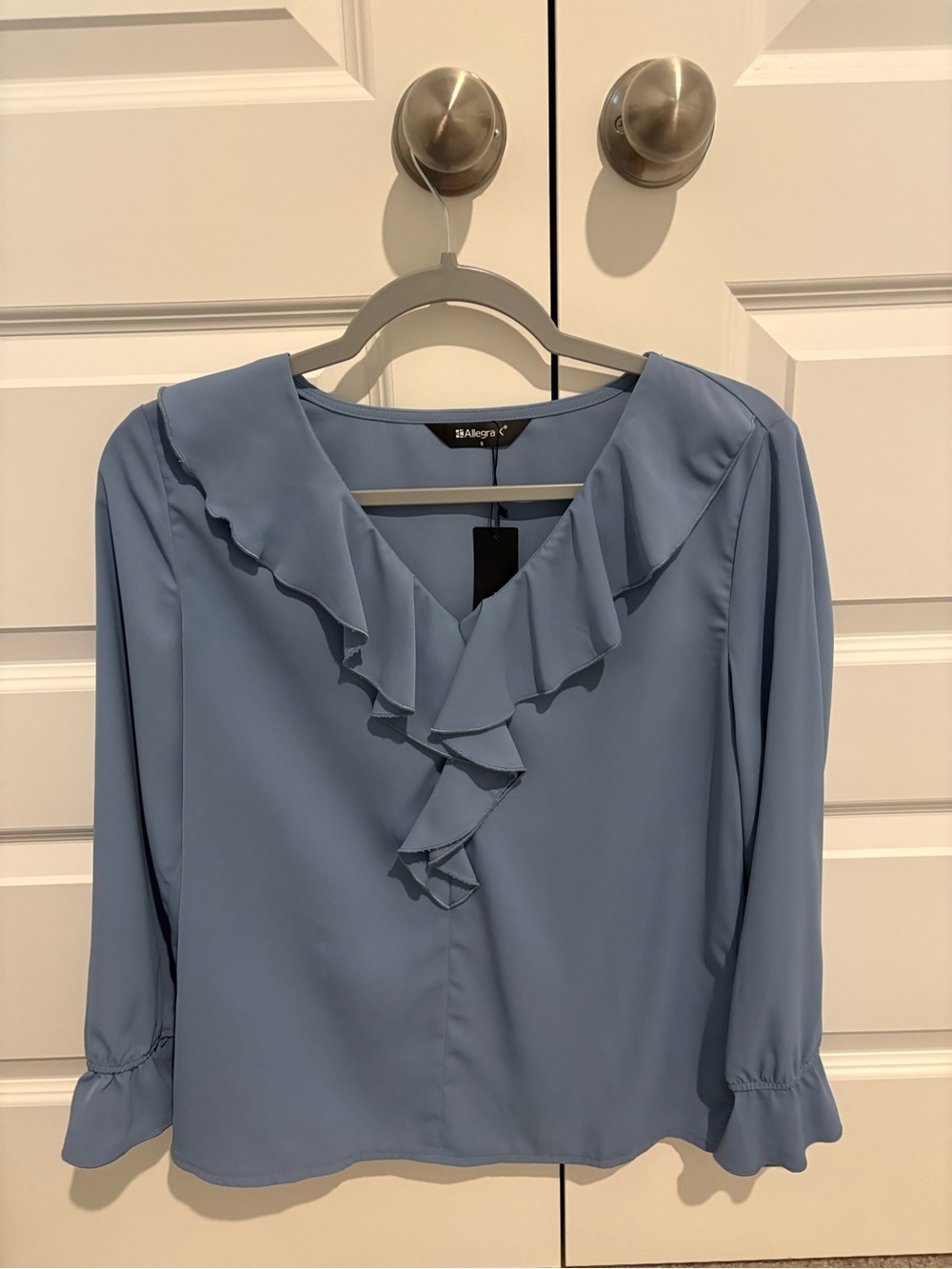 Allegra K Light Blue Ruffle V-Neck Women's Top Size S